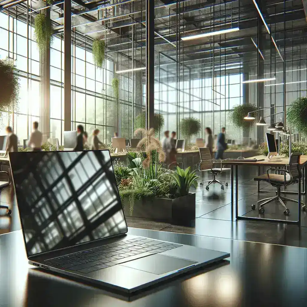 "ASUS ExpertBook B Series laptop showcasing a sleek design and eco-friendly features, highlighting its suitability for modern professionals focused on sustainability and performance."